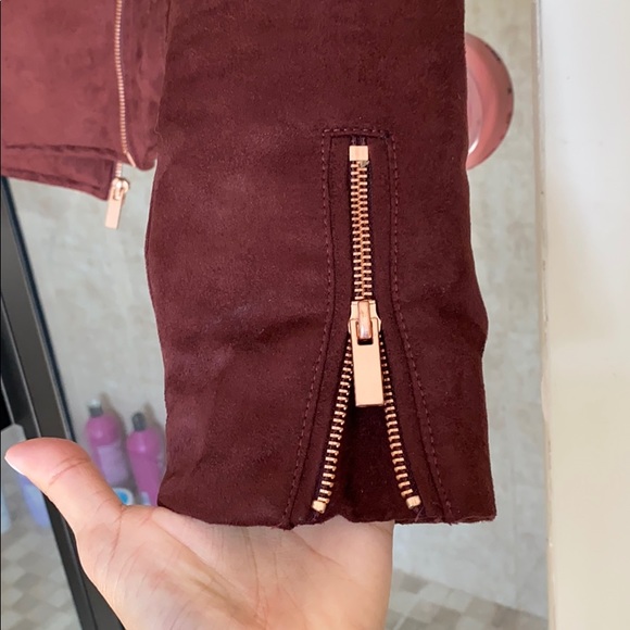 Burgundy suede Moto jacket - Picture 4 of 5